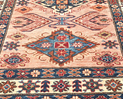 3x5 Ft Kazak Afghan Hand Knotted Geometric Wool Area Rug